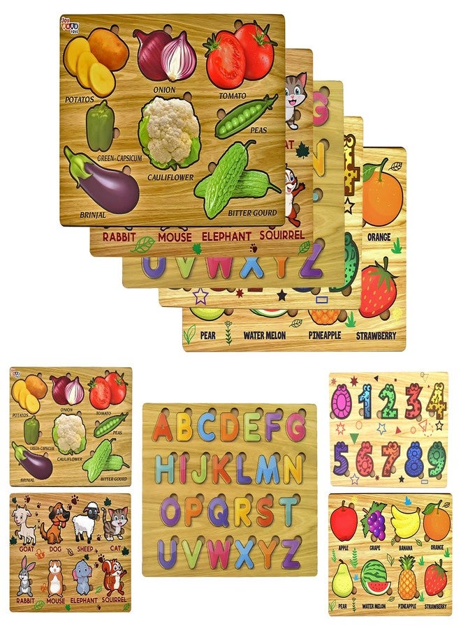 Vastate Wooden Puzzle Board for Kids - Educational Vegetable, Animal, Number & Shape Puzzles - Fun & Interactive Learning Toy for Toddlers 1-5 Years - Develops Skills & Abilities (Pack of 5) - Image 3